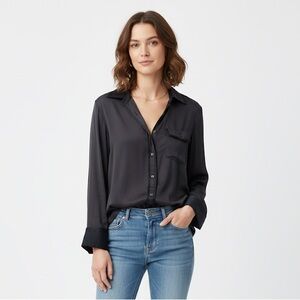 Rag & Bone Pyjama Inspired Black Silk Button-Up Blouse Size 4 or XS-S Minimalist
